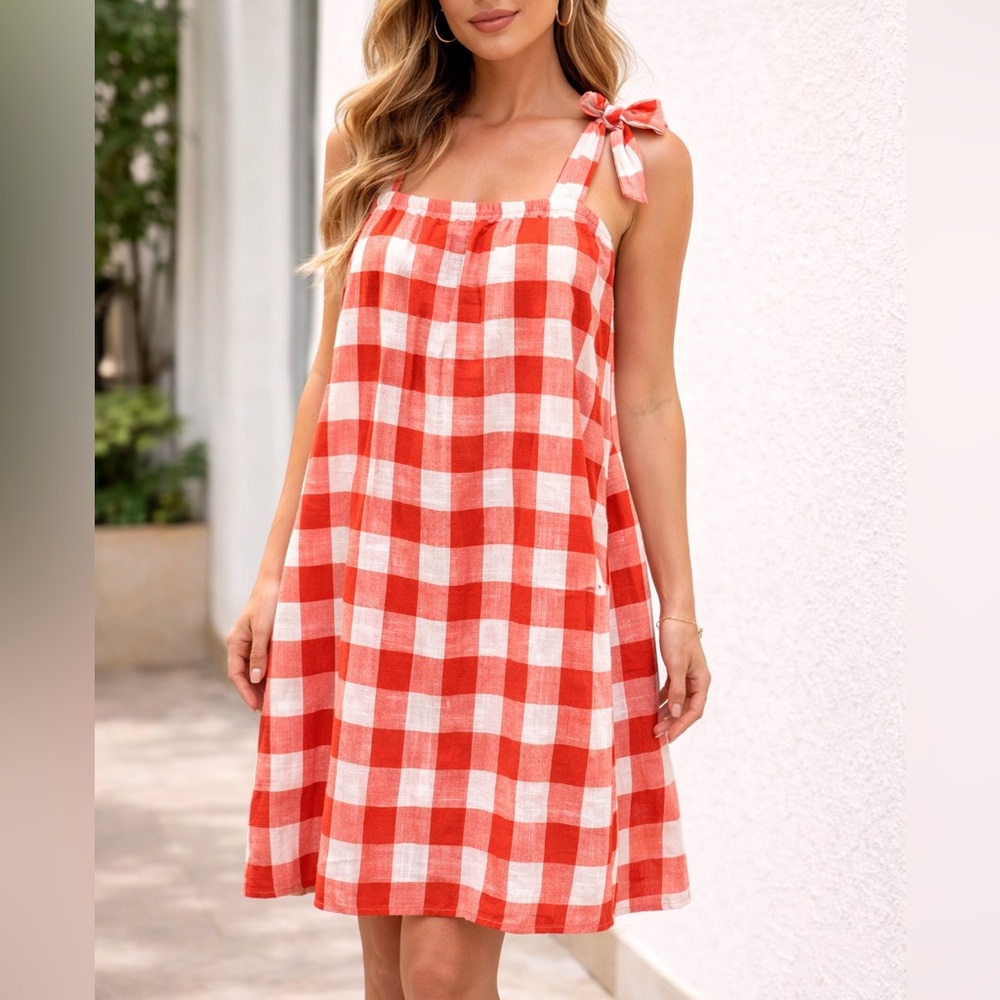 next 100% cotton Gingham Tie-Shoulder‎ summer Dress L